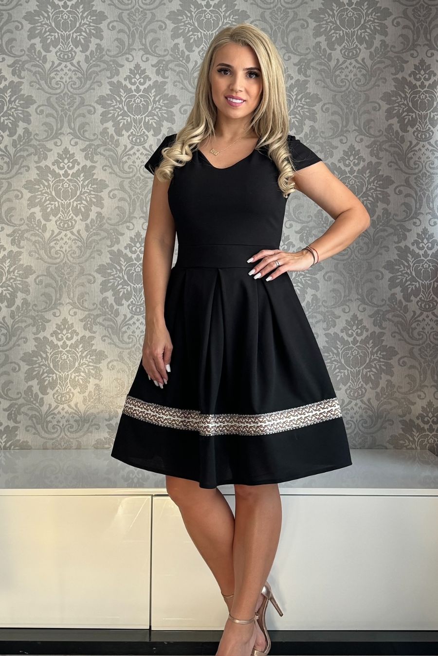Rochie Iris brau crem aripioara neagru