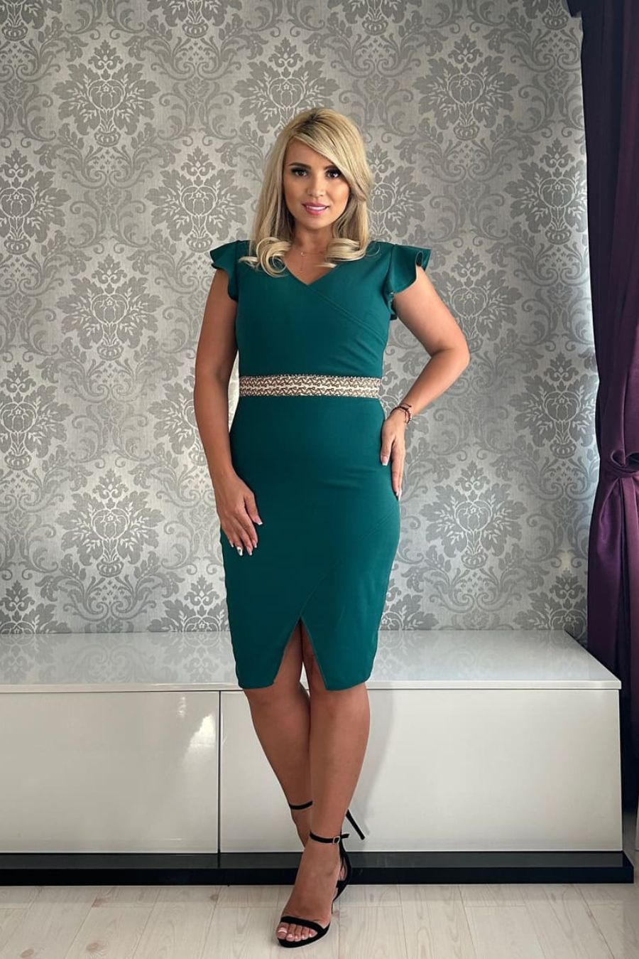 Rochie Corina aripioara brau crem verde