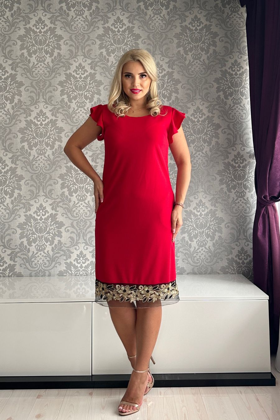Rochie Laguna paiete rosie arip