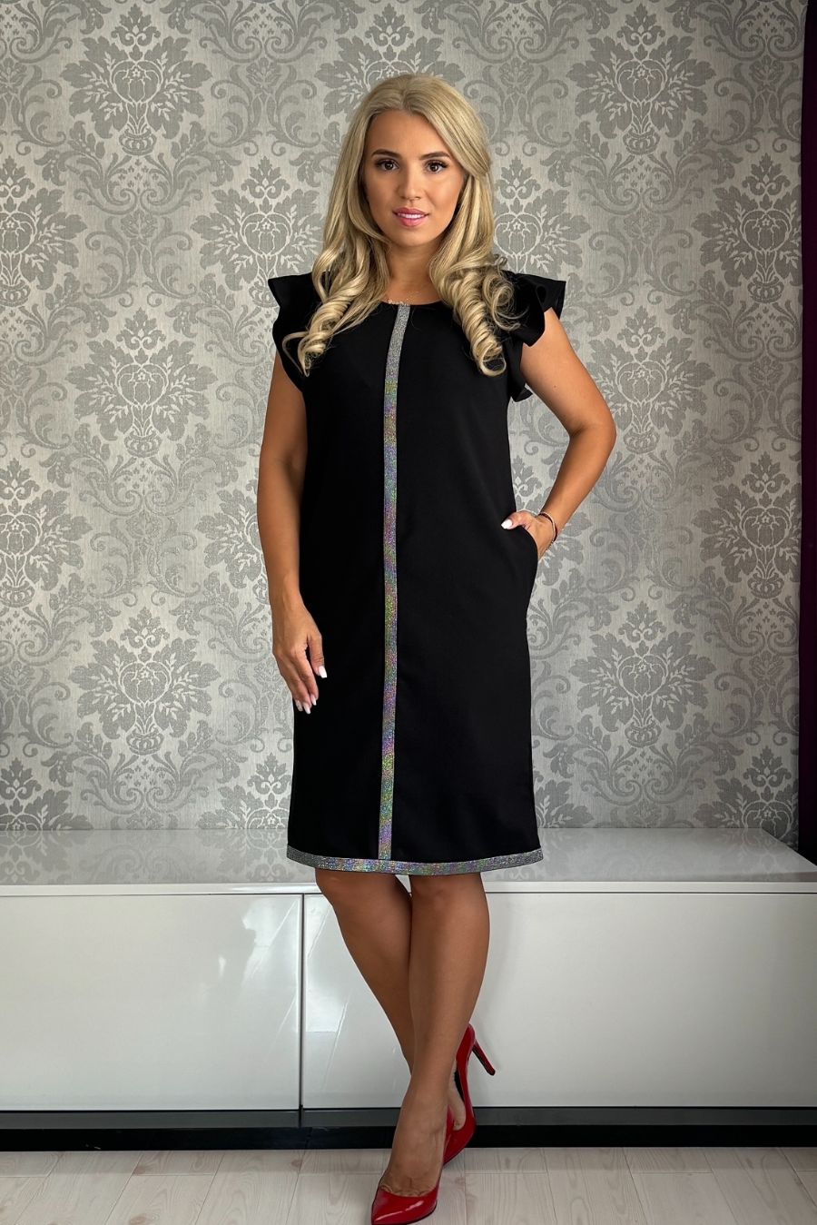 Rochie Patricia brau subtire aripioara negru