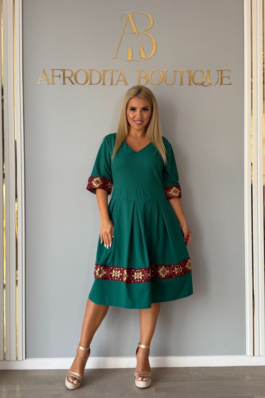 Rochie Iris brau bordo verde