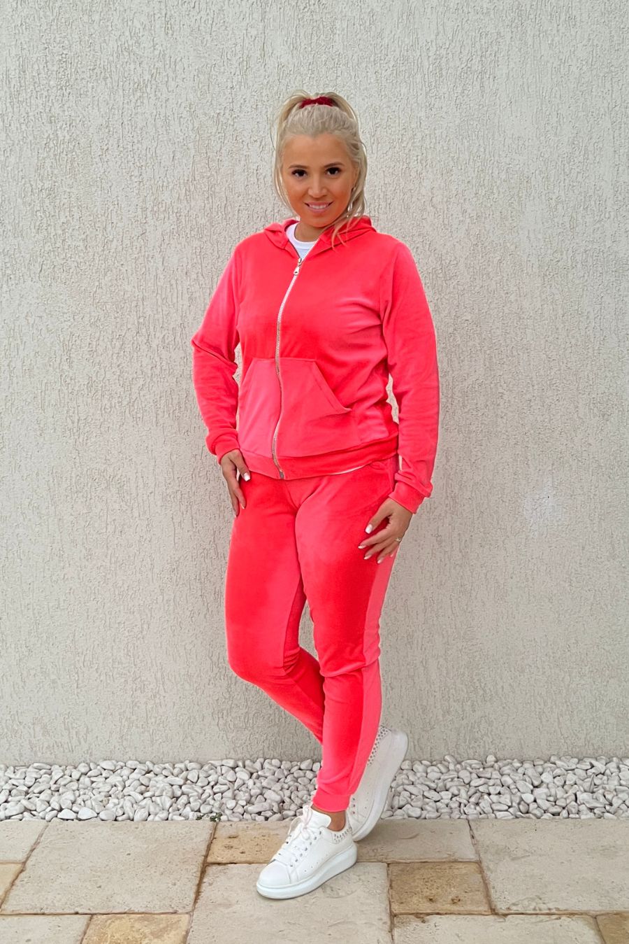 Set Hellen catifea gluga roz neon