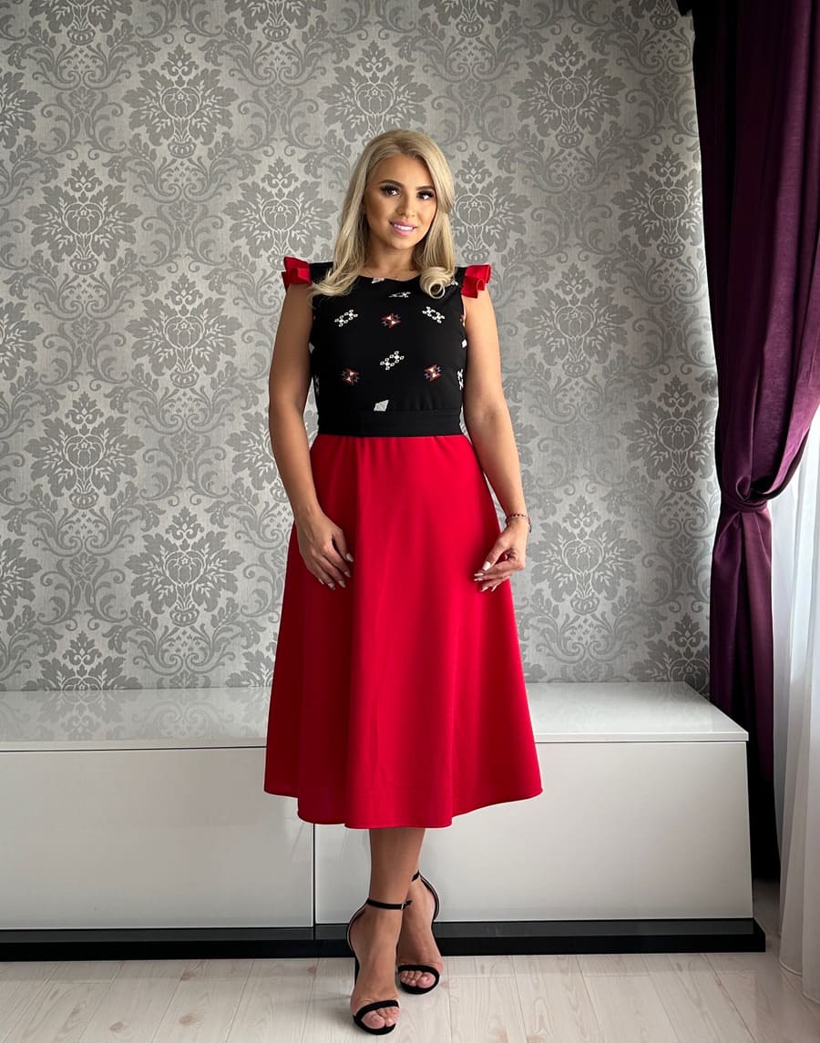 Rochie Erica romb alb arip rosu