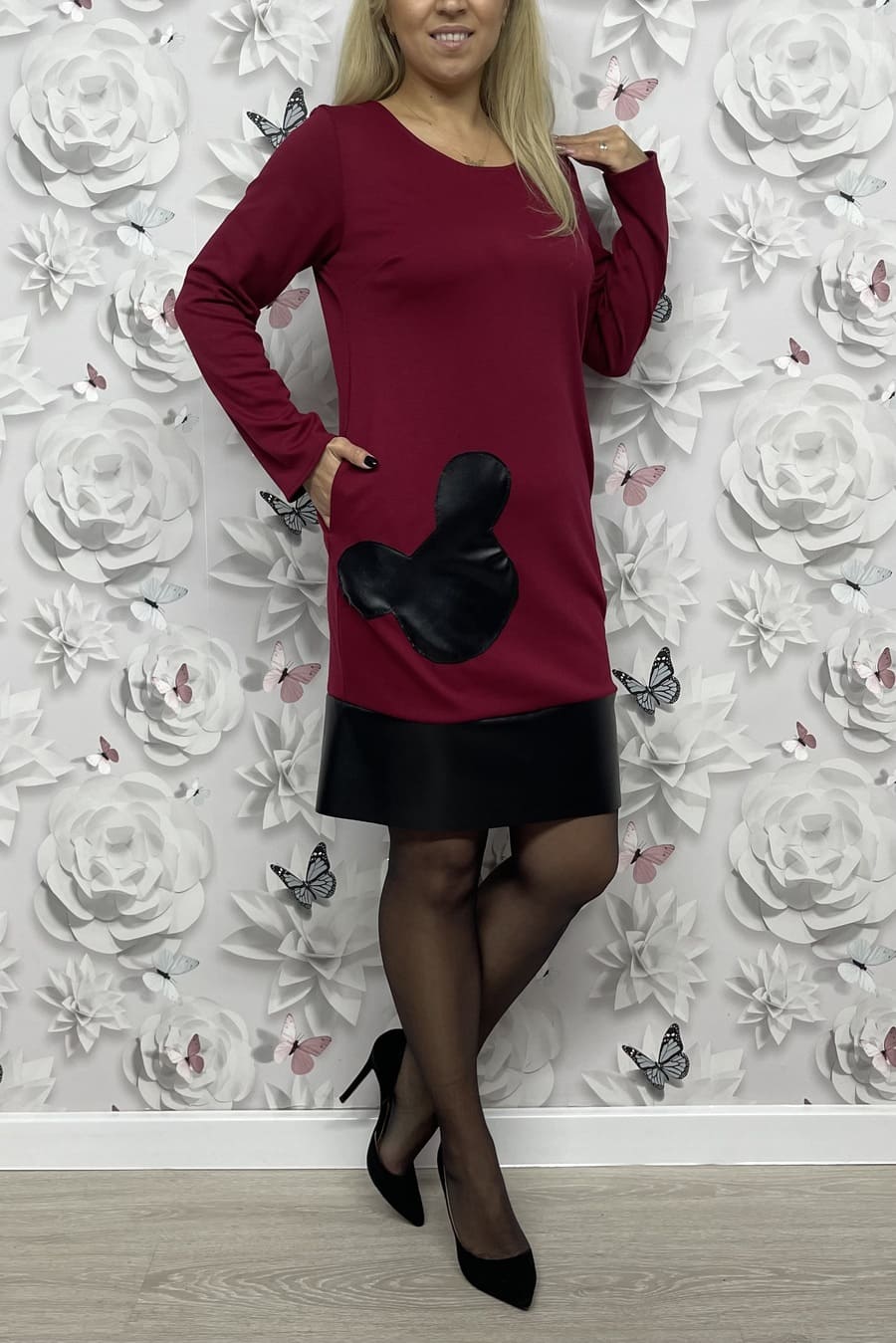 Rochie Mickey bordo piele