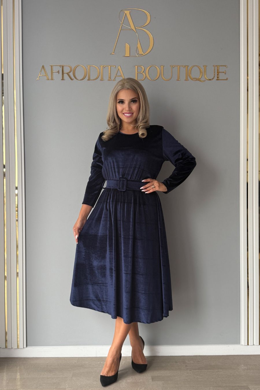 Rochie Delia catifea bleumarin