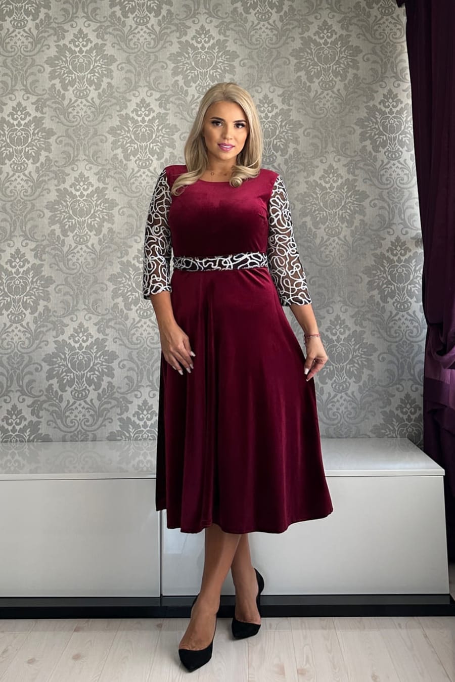 Rochie Elvira argintie bordo