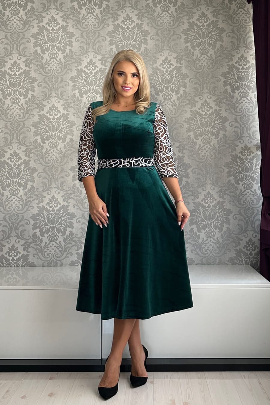 Rochie Elvira argintie verde