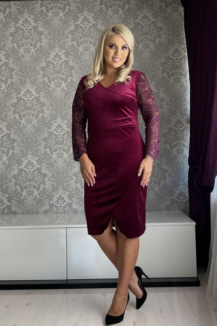 Rochie Giulia dantela catifea bordo