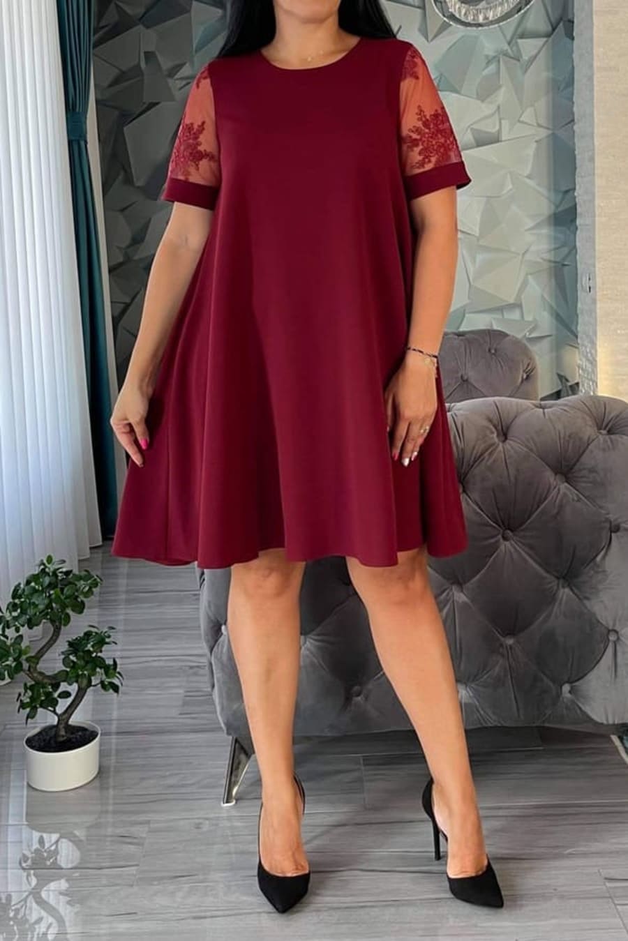 Rochie Helen dantela bordo