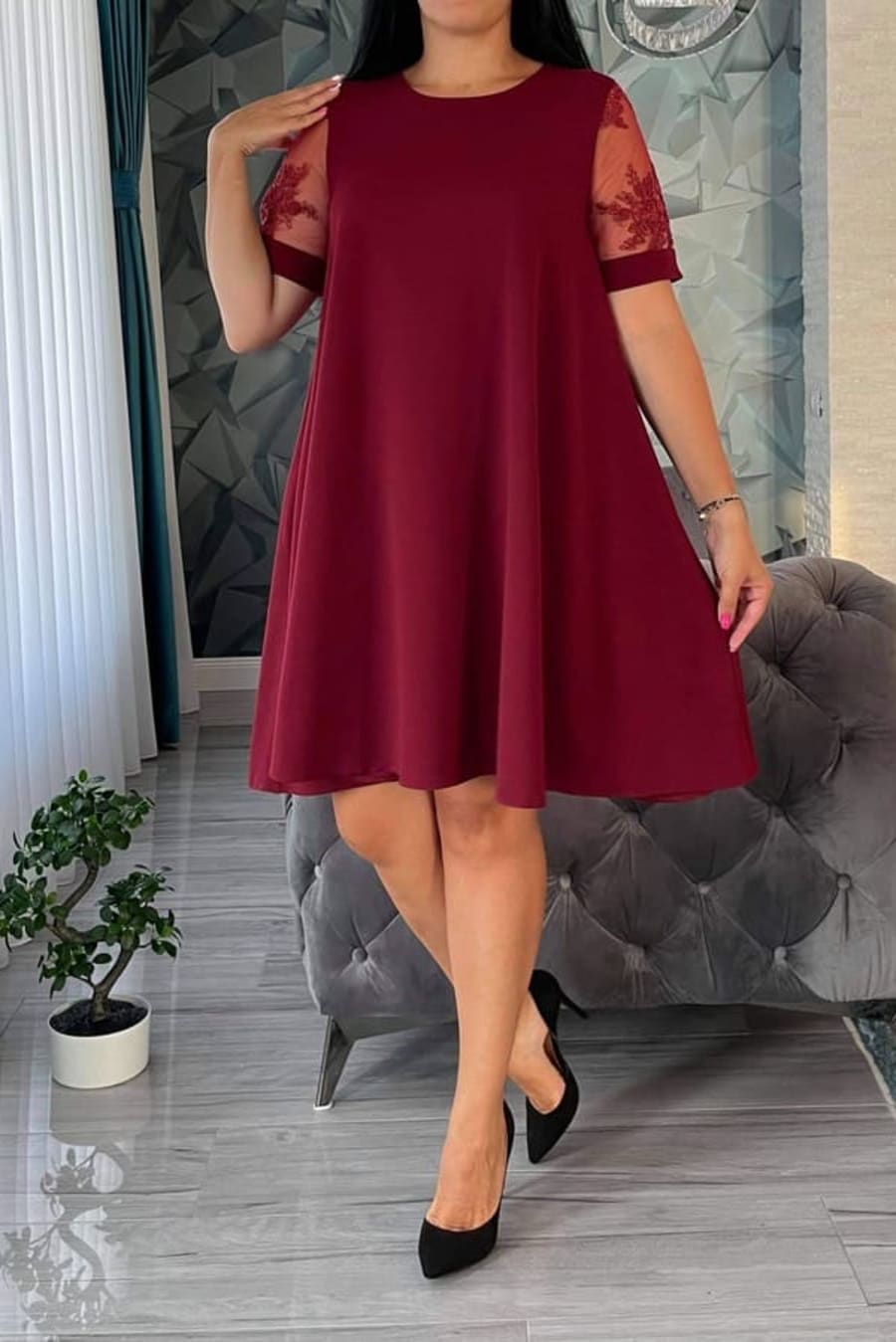 Rochie Helen dantela bordo