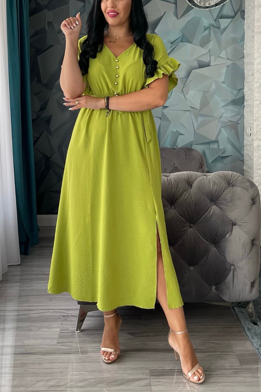 Rochie Lidia lunga verde lime