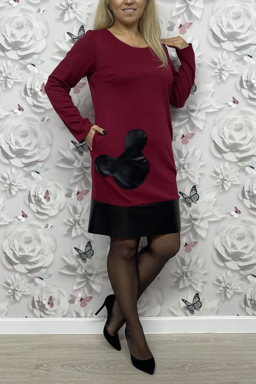 Rochie Mickey piele bordo