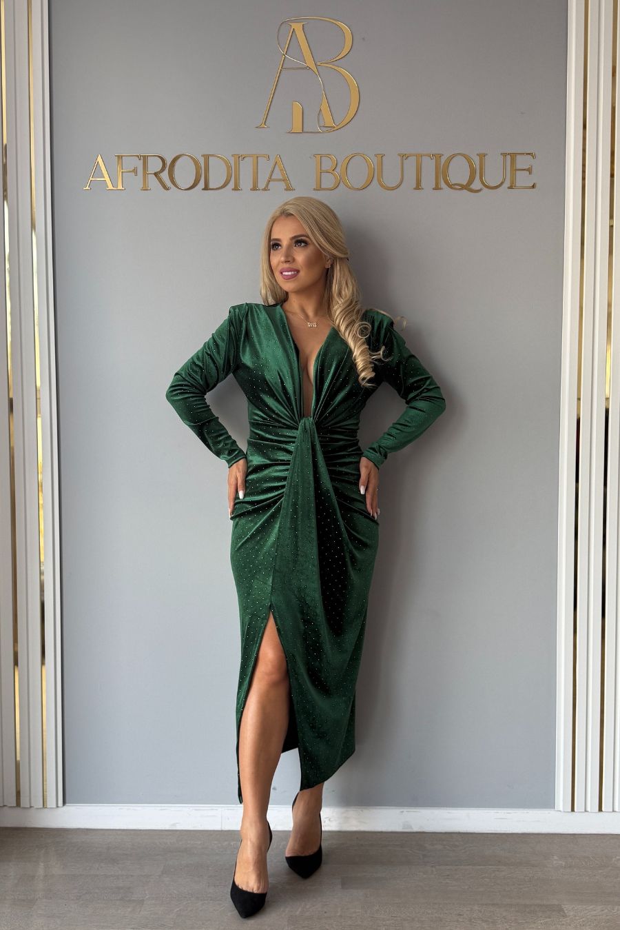 Rochie Misha catifea verde