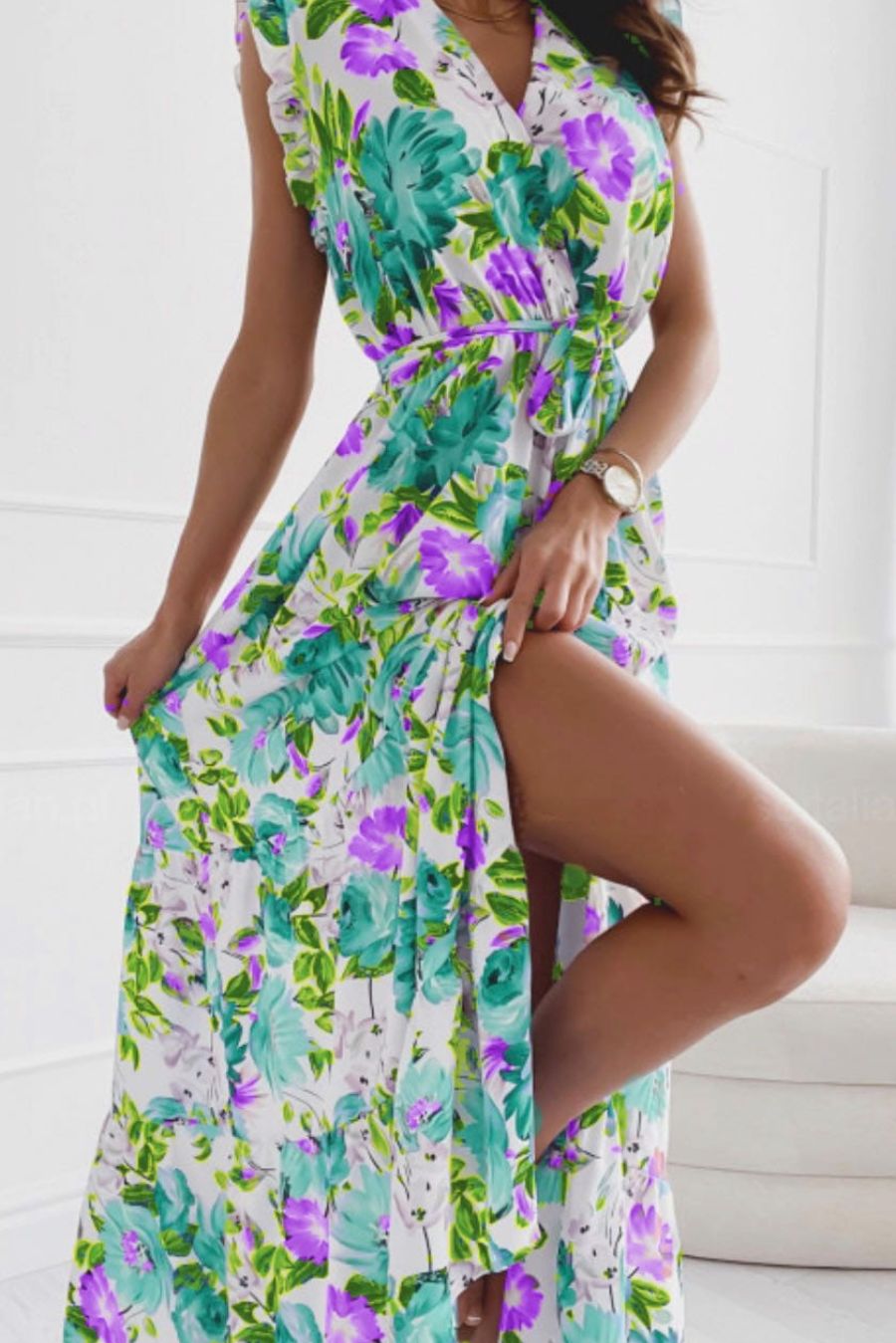 Rochie flori lunga verde tuti