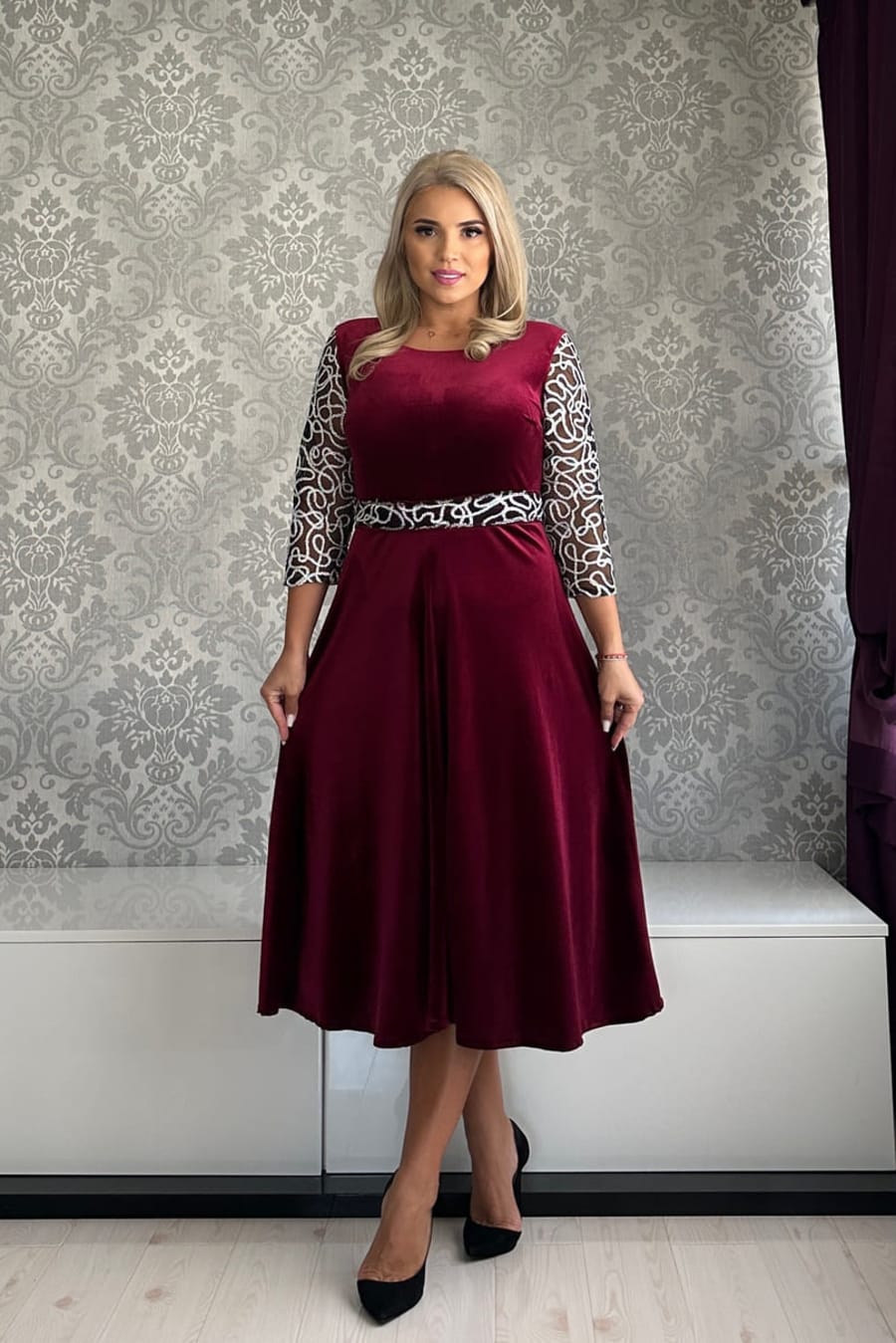 Rochie Elvira argintie bordo